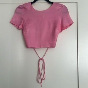 Zara Pink Lace Up Back Crop Too